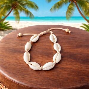 Cream White Clam Shell Adjustable Bracelet or Ankle Bracelet